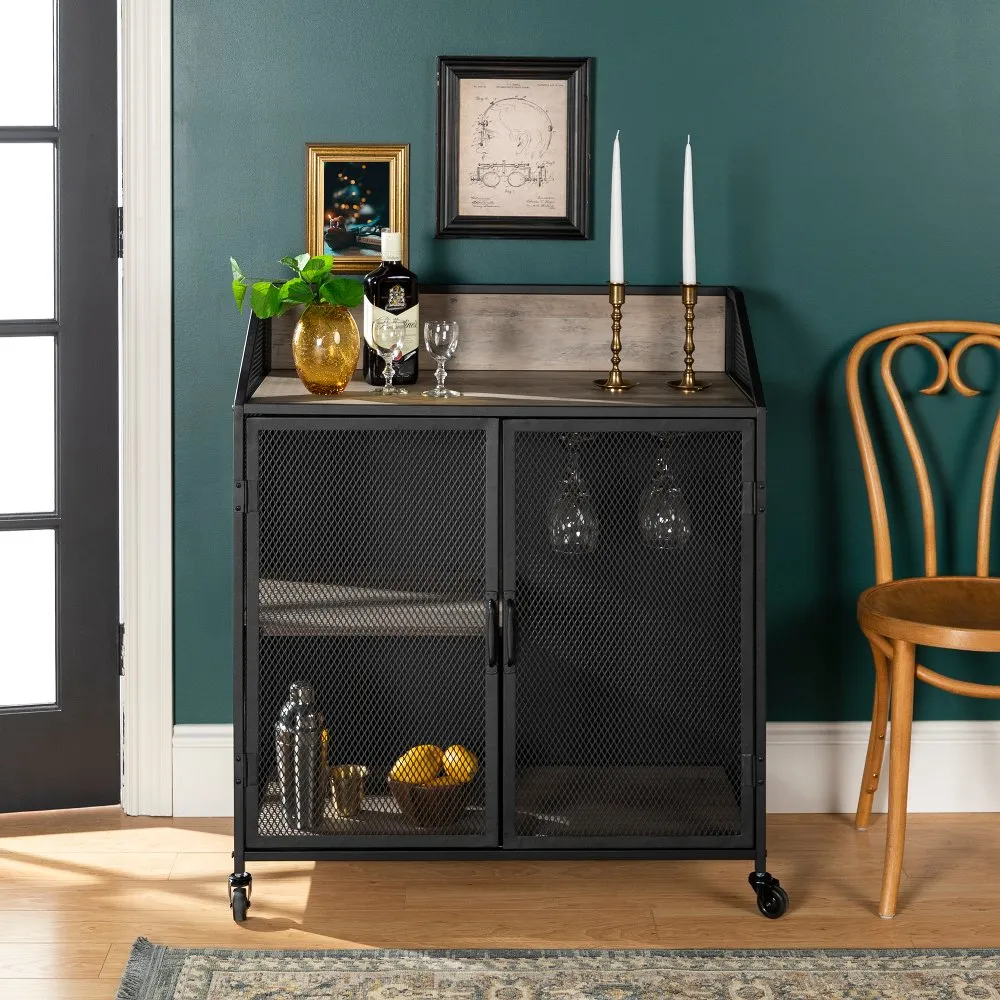 Avery Gray Wash 33 Inch Bar Cabinet - Walker Edison