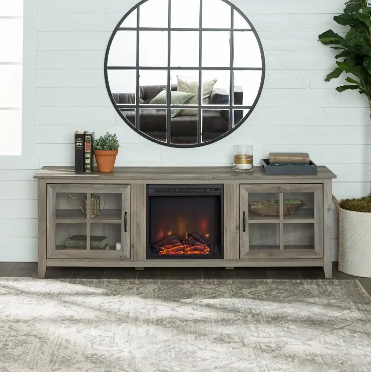 Fallon Gray Wash 70 Inch Fireplace TV Stand - Walker Edison