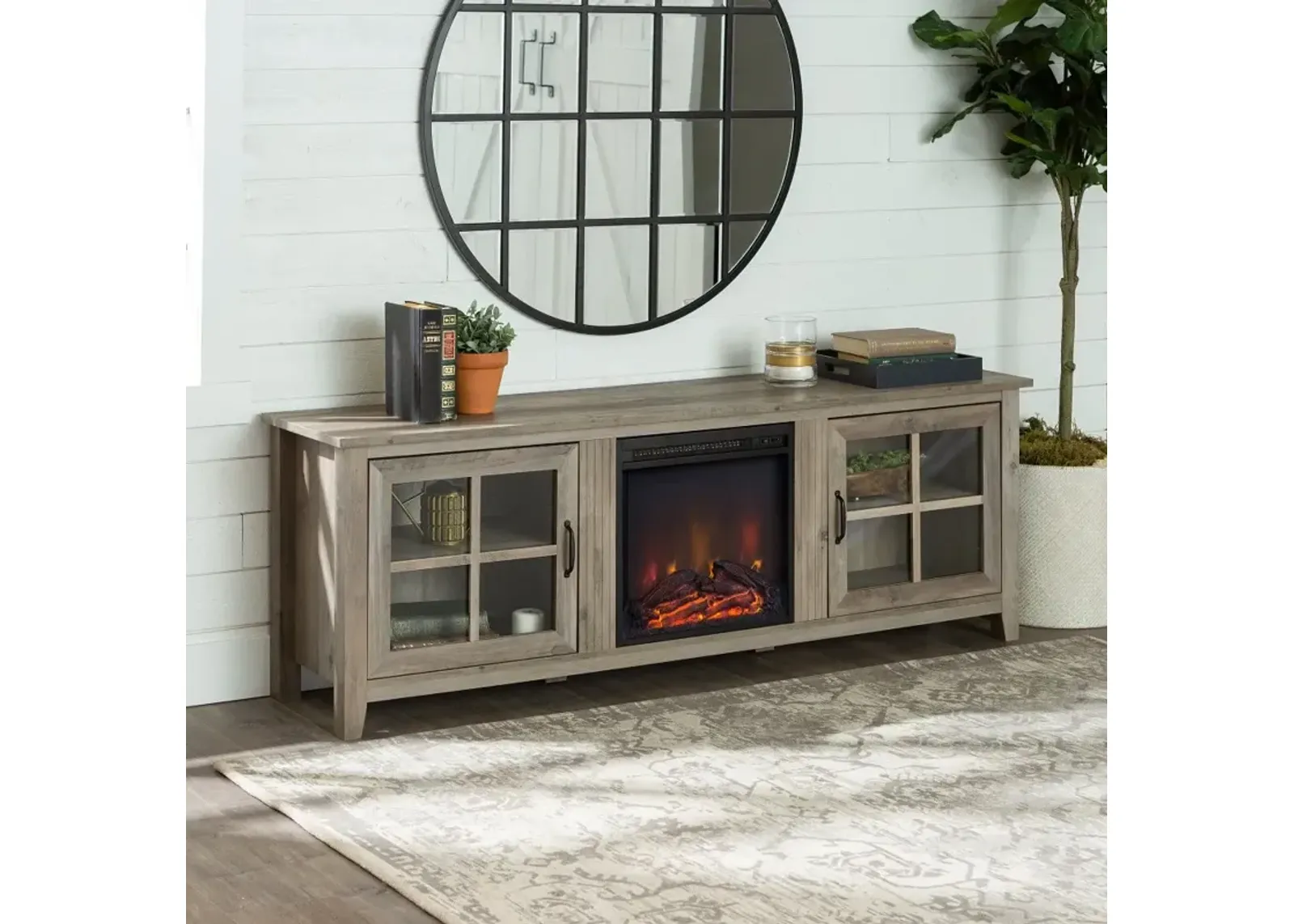 Fallon Gray Wash 70 Inch Fireplace TV Stand - Walker Edison