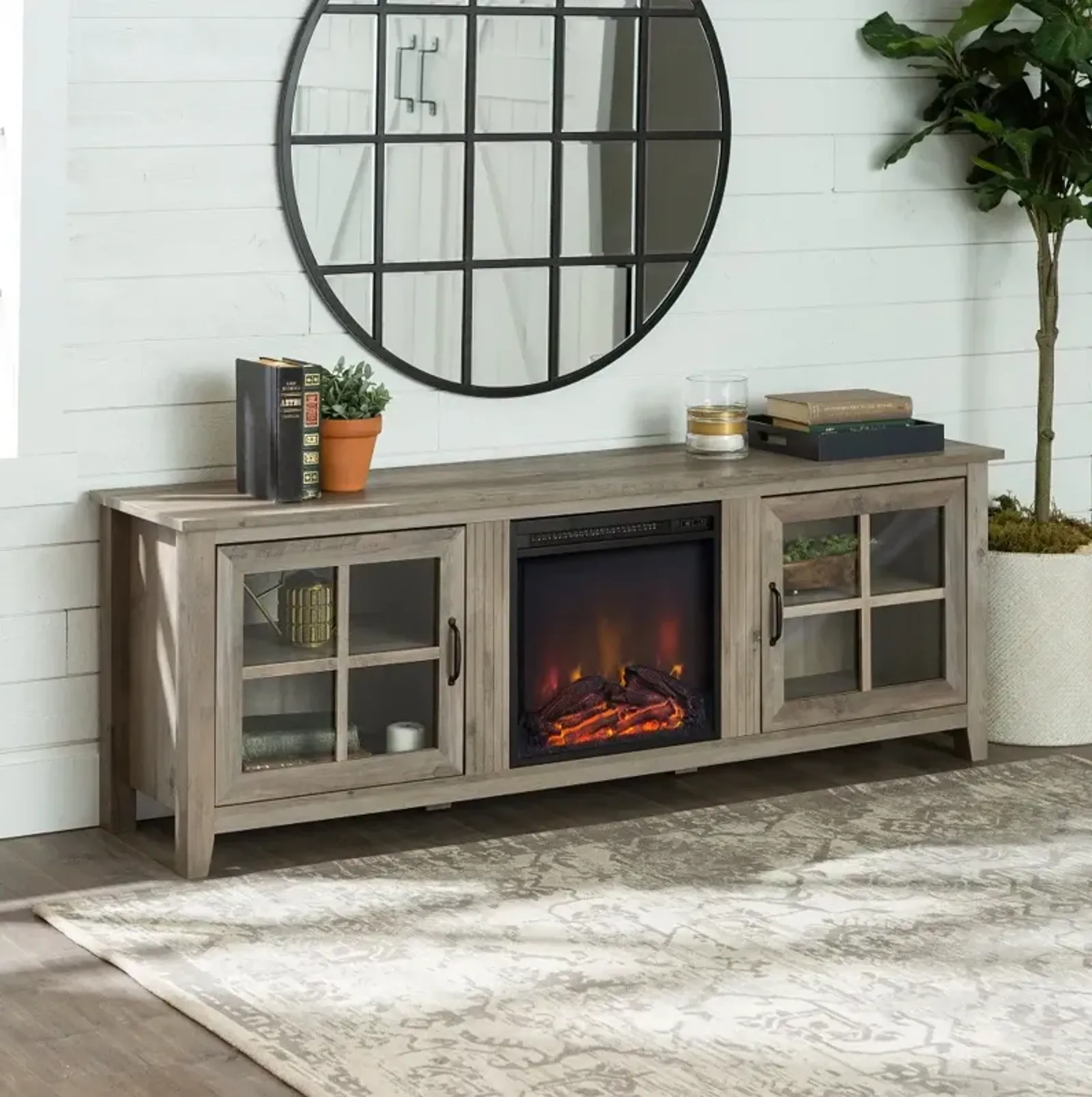 Fallon Gray Wash 70 Inch Fireplace TV Stand - Walker Edison