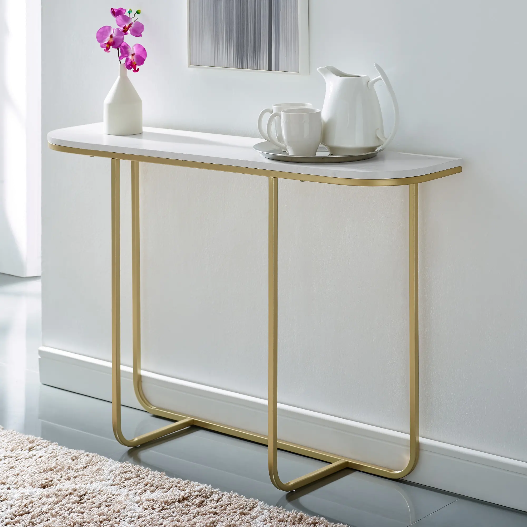 Marble and Gold Glam Entry Table - Harley - Walker Edison