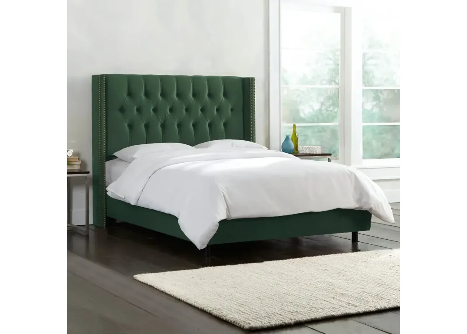 Abigail Green Diamond Tufted Wingback Full Bed - Skyline Furniture