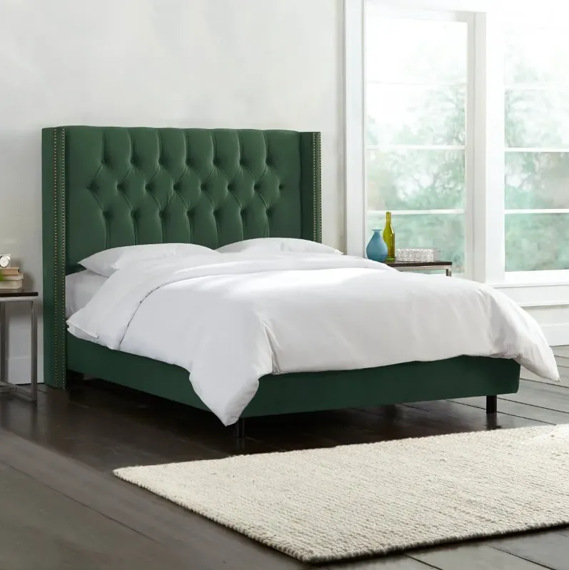 Abigail Green Diamond Tufted Wingback Full Bed - Skyline Furniture