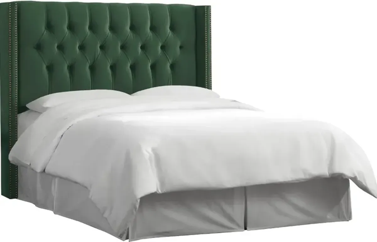 Abigail Green Diamond Tufted Wingback Full Headboard - Skyline...