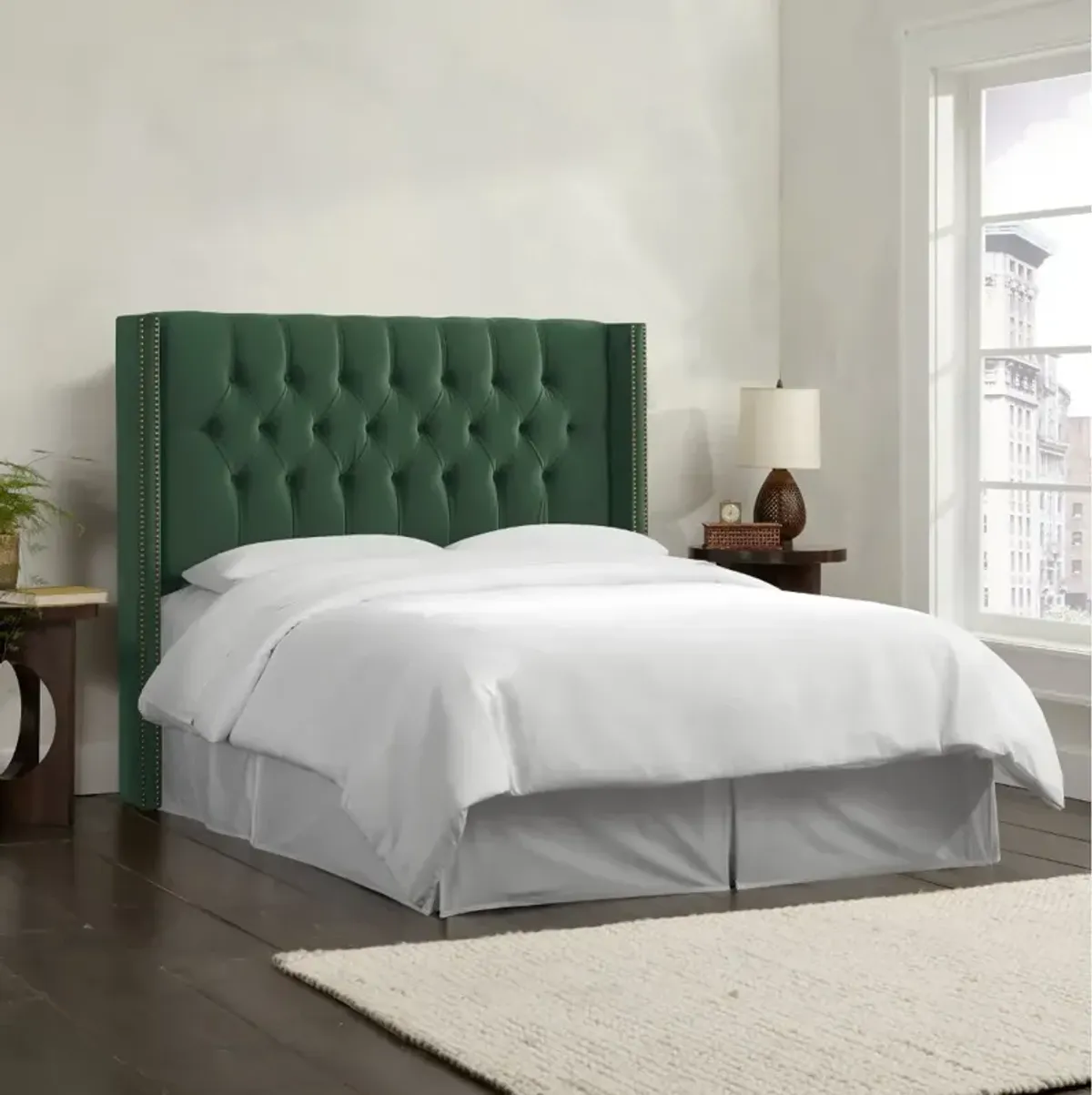 Abigail Green Diamond Tufted Wingback Full Headboard - Skyline...