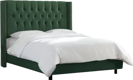 Abigail Green Diamond Tufted Wingback Queen Bed - Skyline Furniture