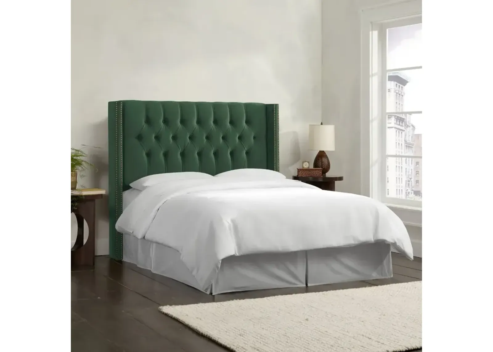 Abigail Green Diamond Tufted Wingback Queen Headboard - Skyline...