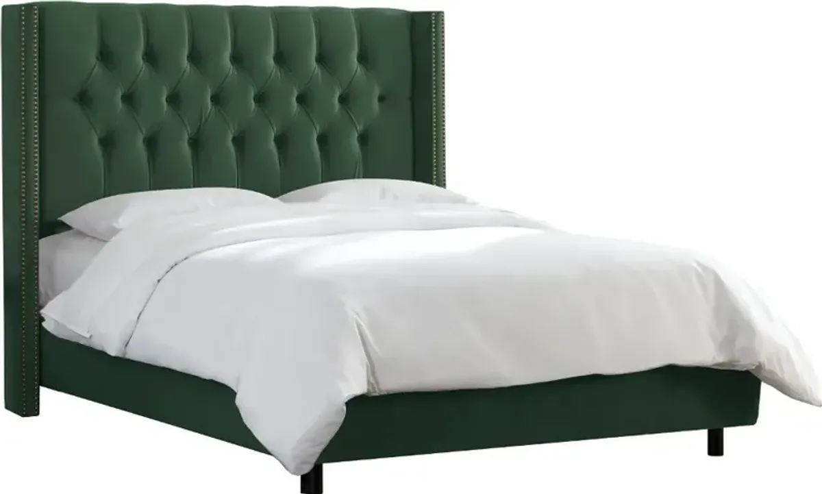 Abigail Green Diamond Tufted Wingback California King Bed -...