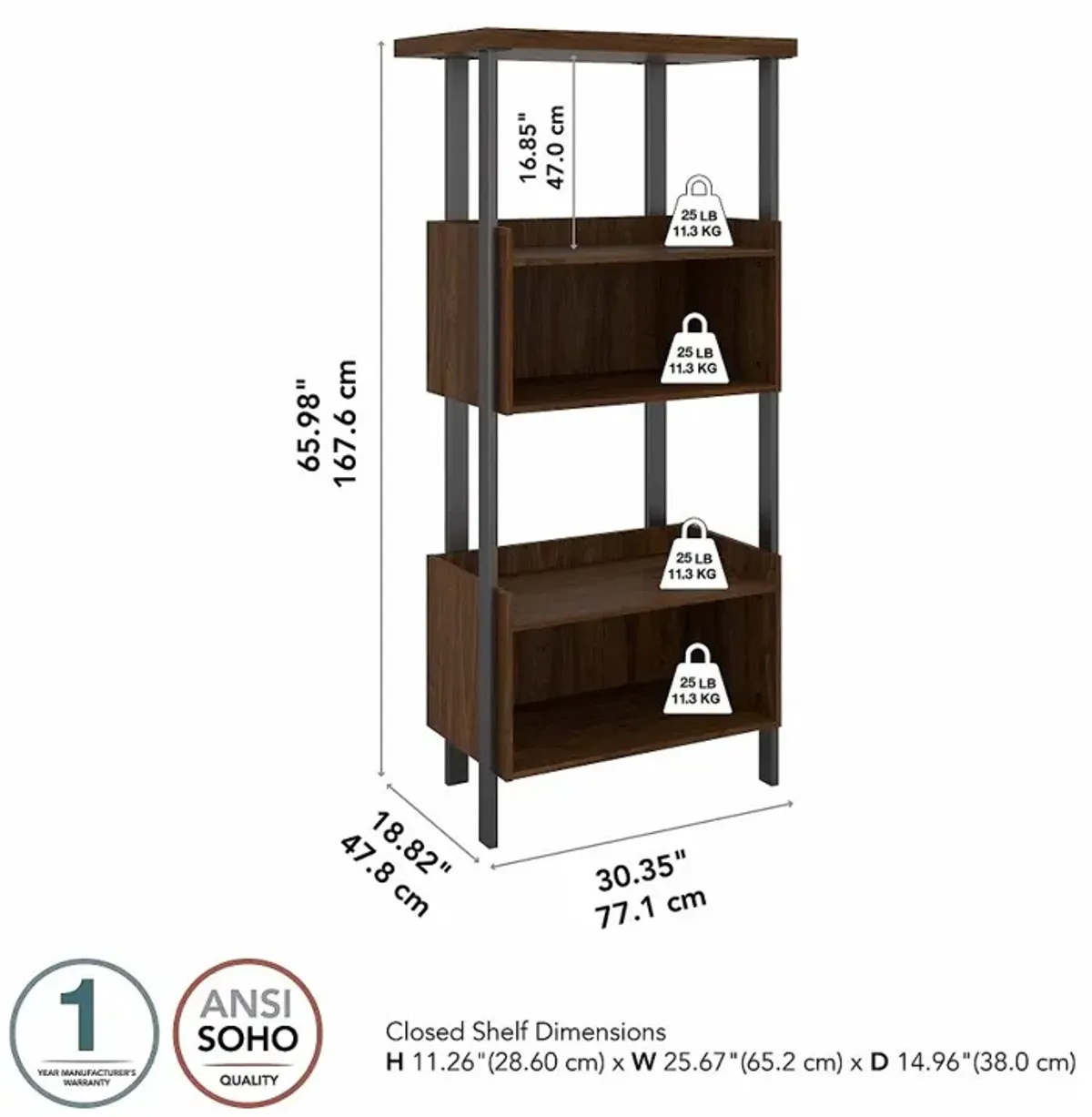 Modern Walnut 4 Shelf Bookcase - Architect