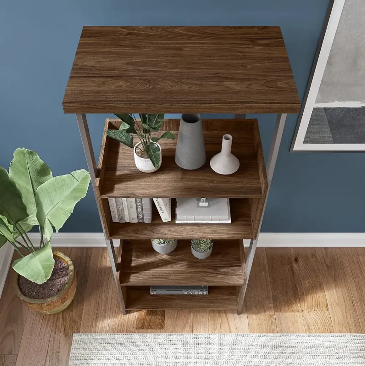 Modern Walnut 4 Shelf Bookcase - Architect