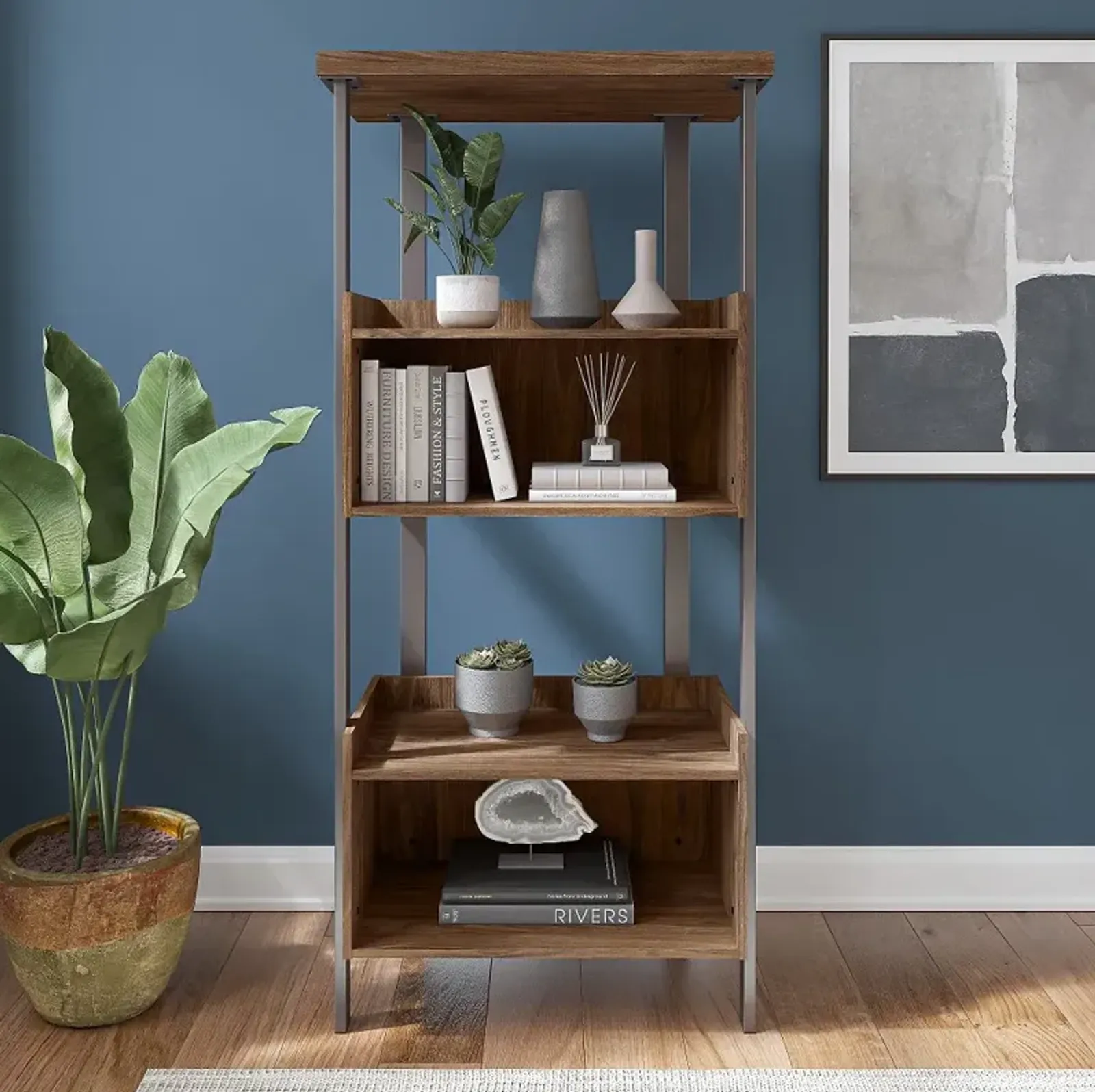 Modern Walnut 4 Shelf Bookcase - Architect