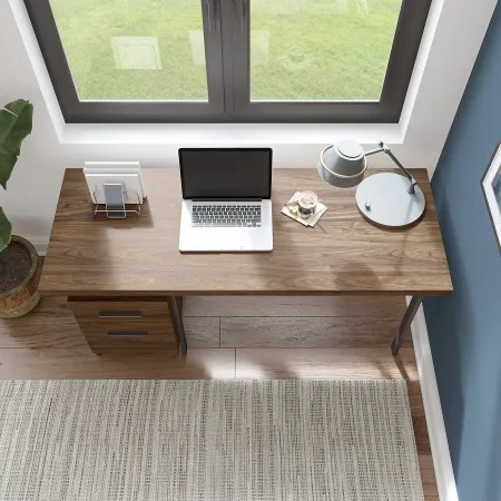 Modern Walnut 60 inch Writing Desk with Drawers - Architect
