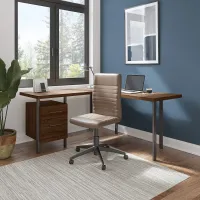 Modern Walnut 60 inch L Shaped Desk with Drawers - Architect