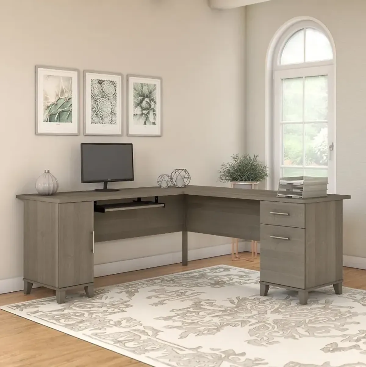 Contemporary Ash Gray 72 Inch L-Shaped Desk - Sommerset