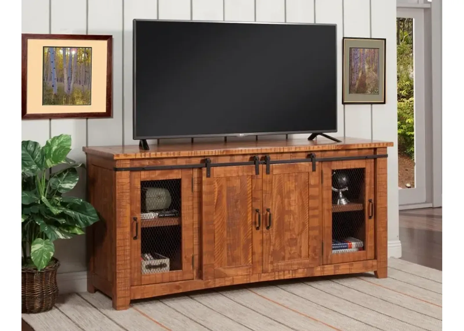 Camden Honey Pine Farmhouse TV Stand