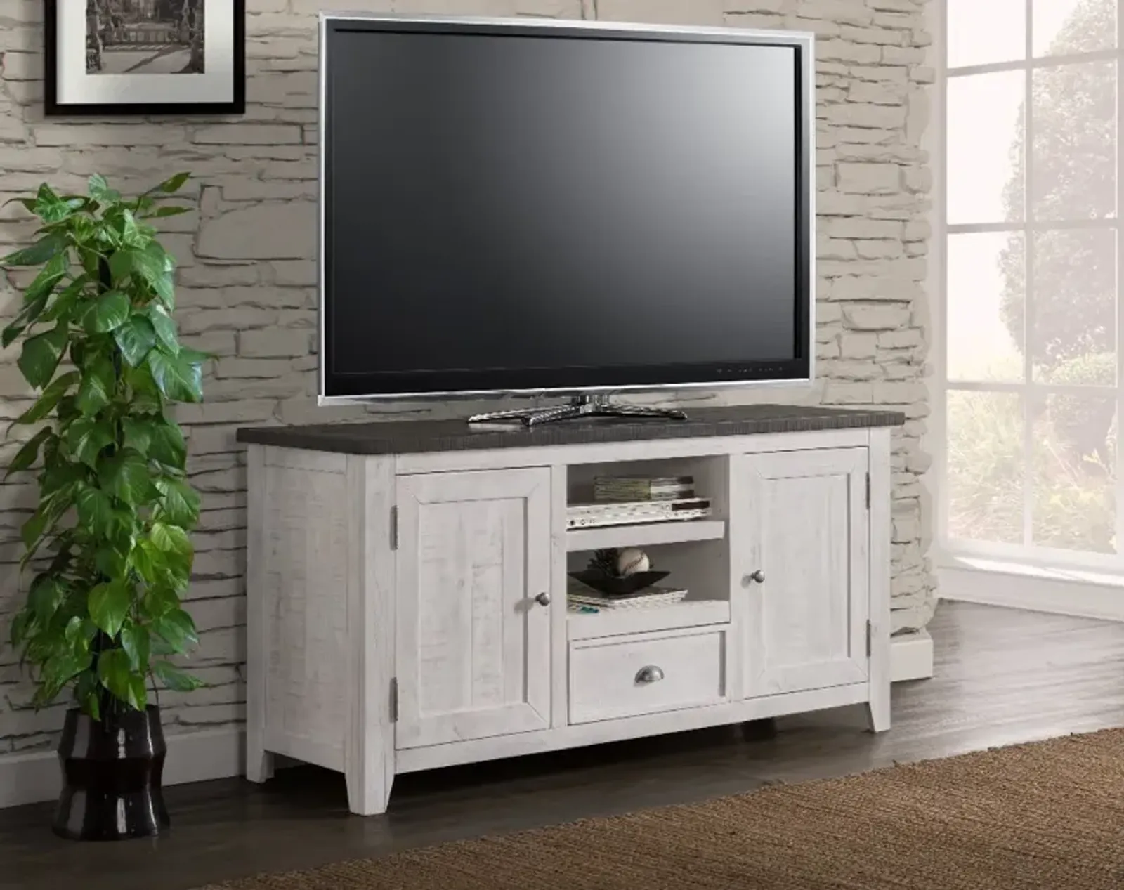 White Washed and Gray 60 Inch TV Stand