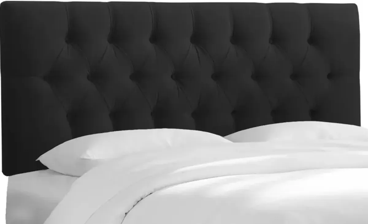 Julia Velvet Black Tufted Queen Upholstered Headboard - Skyline...