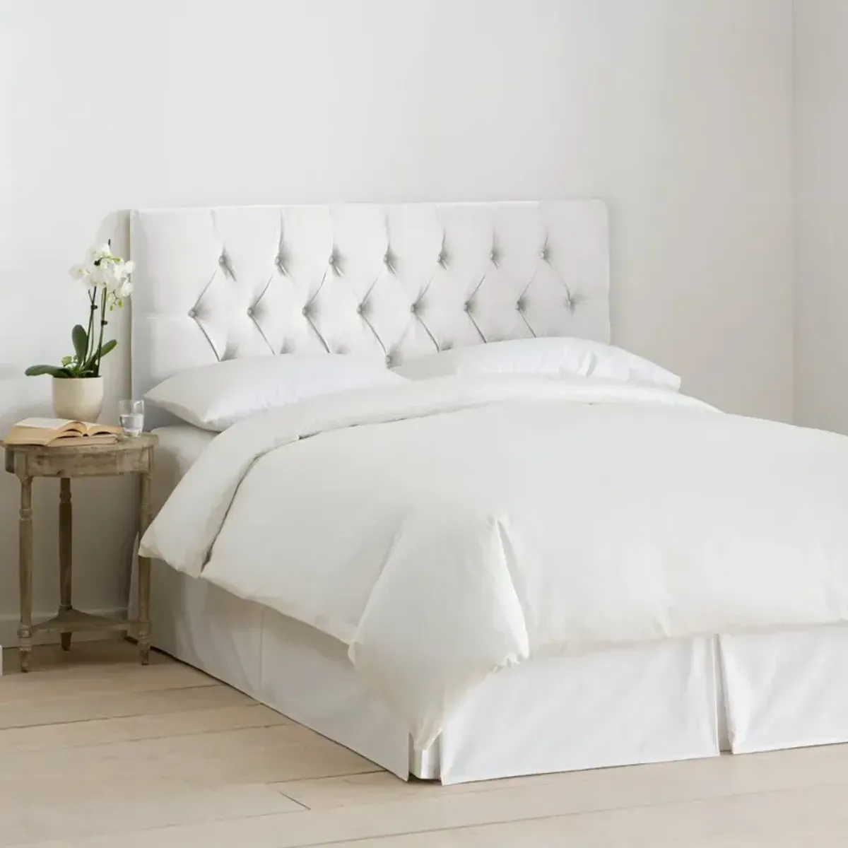 Julia Velvet White Tufted Queen Upholstered Headboard - Skyline...