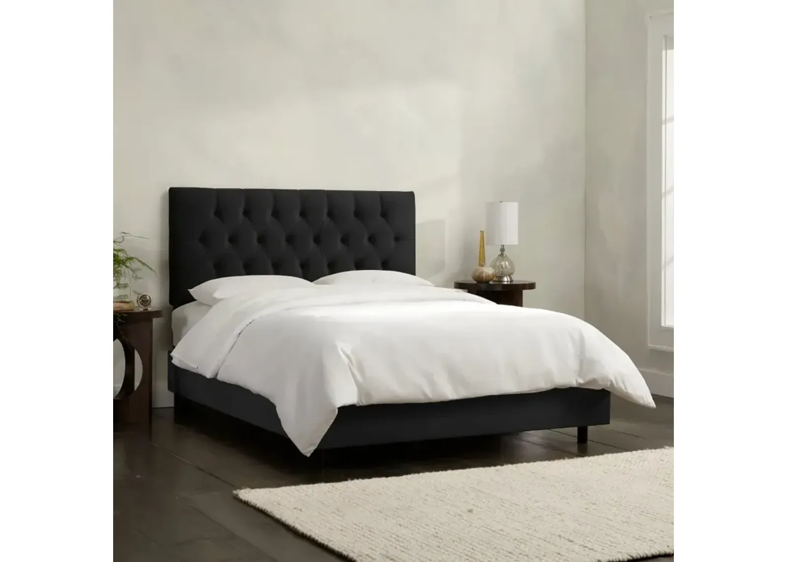 Julia Velvet Black Tufted King Upholstered Bed - Skyline Furniture