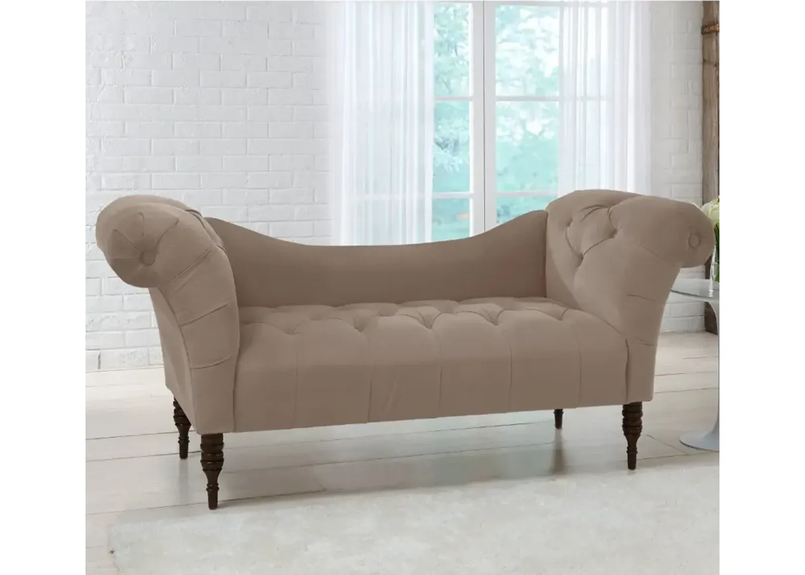 Edith Cocoa Brown Velvet Tufted Lounge Chaise - Skyline Furniture