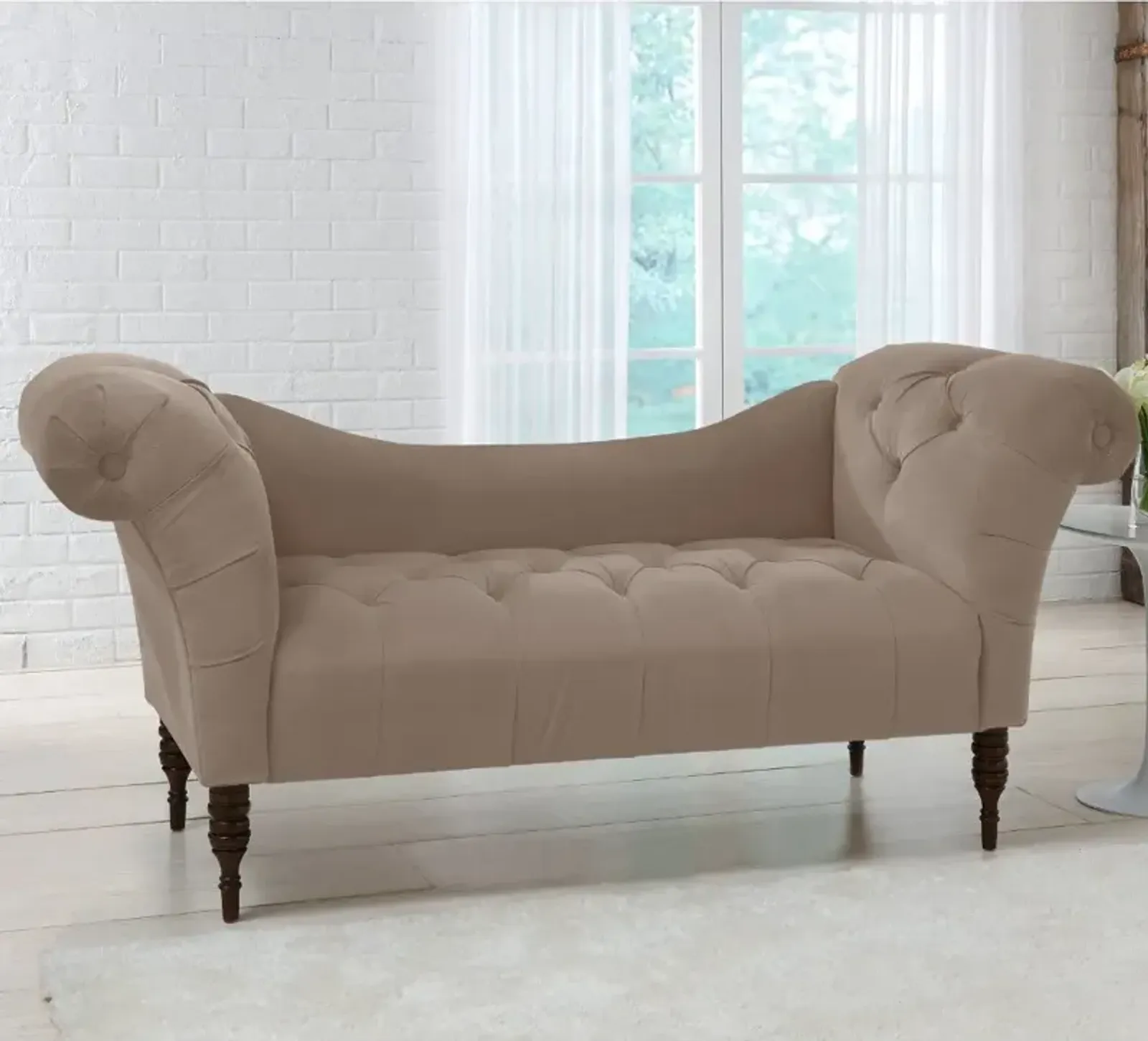 Edith Cocoa Brown Velvet Tufted Lounge Chaise - Skyline Furniture