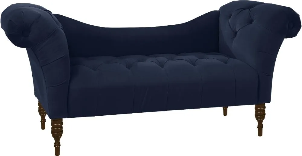 Edith Navy Blue Velvet Tufted Lounge Chaise - Skyline Furniture