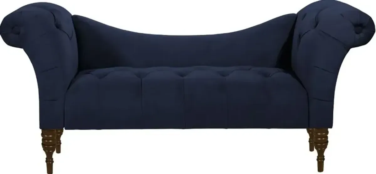 Edith Navy Blue Velvet Tufted Lounge Chaise - Skyline Furniture