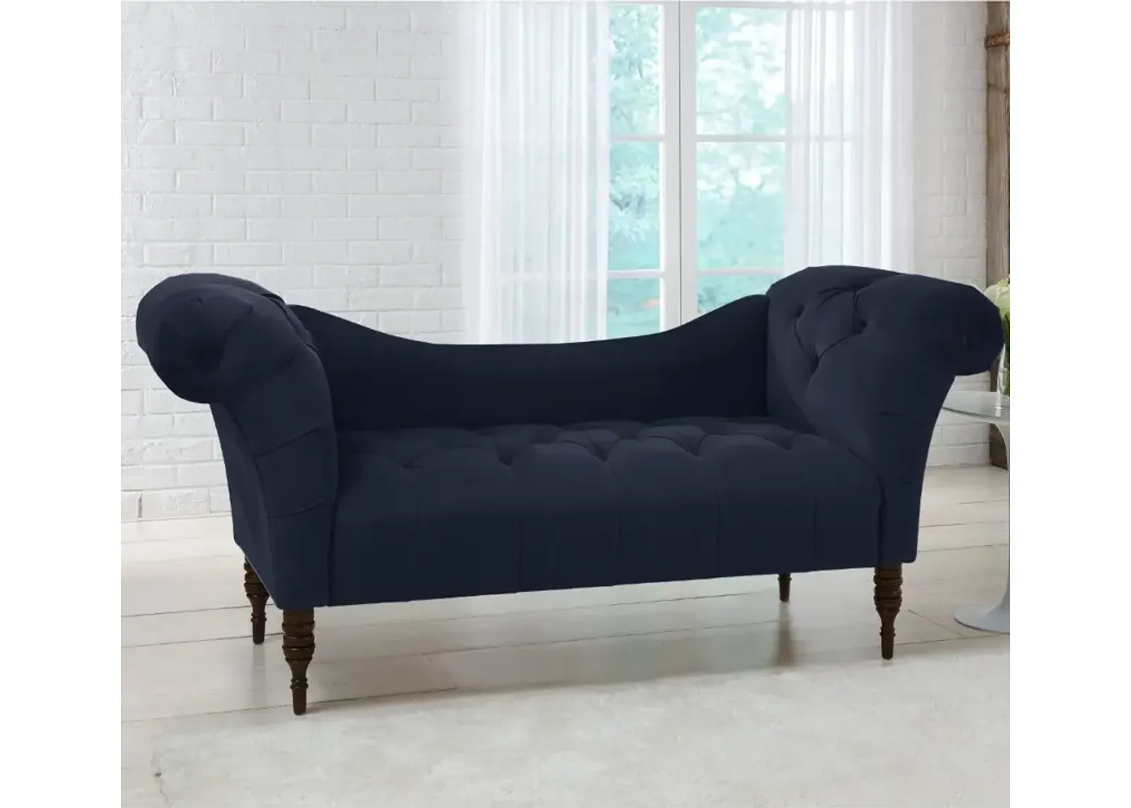 Edith Navy Blue Velvet Tufted Lounge Chaise - Skyline Furniture