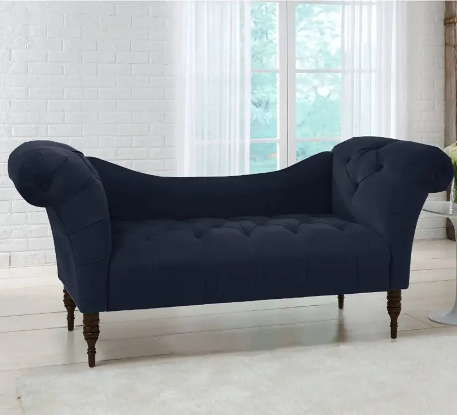 Edith Navy Blue Velvet Tufted Lounge Chaise - Skyline Furniture