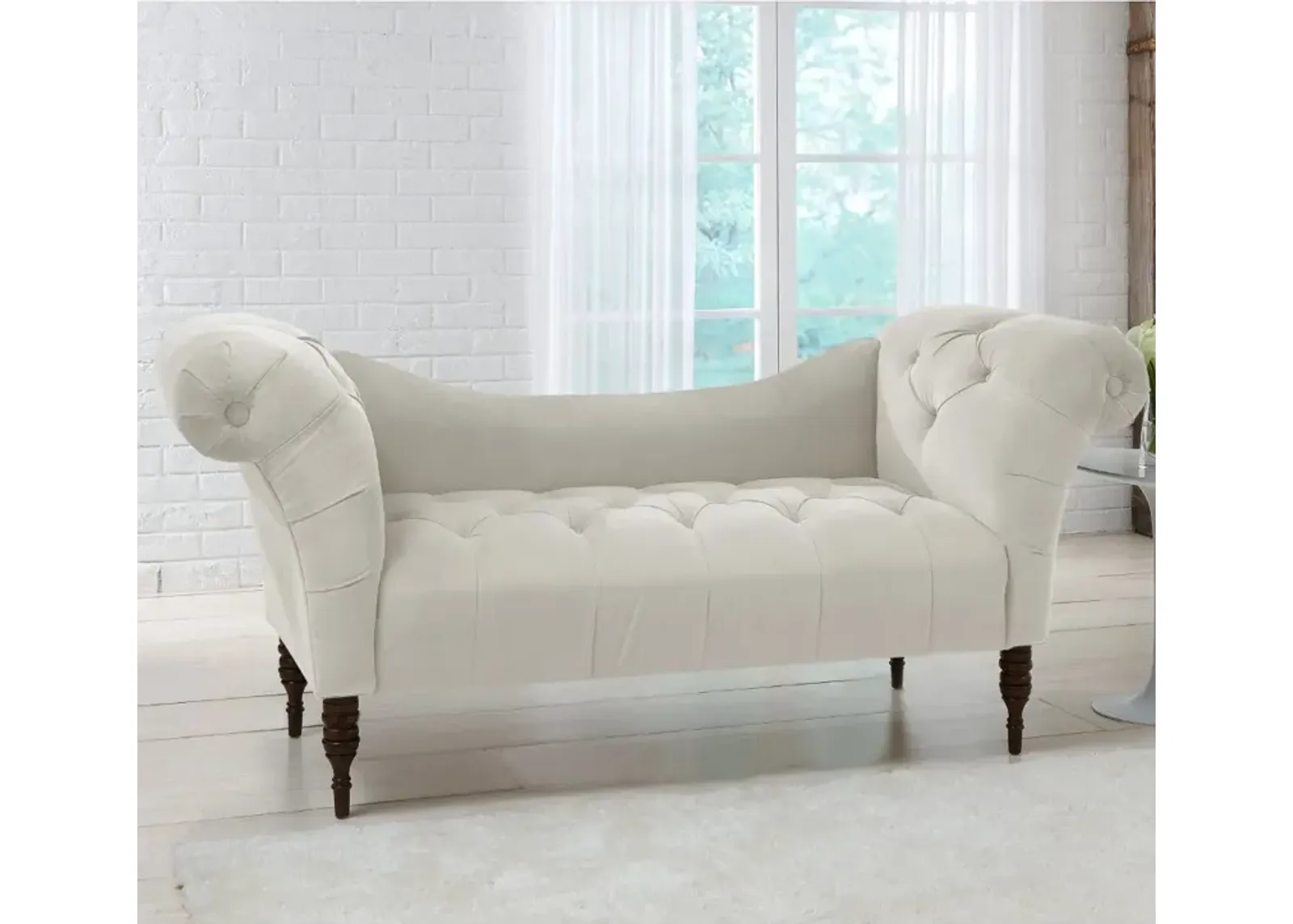 Edith Light Gray Velvet Tufted Lounge Chaise - Skyline Furniture