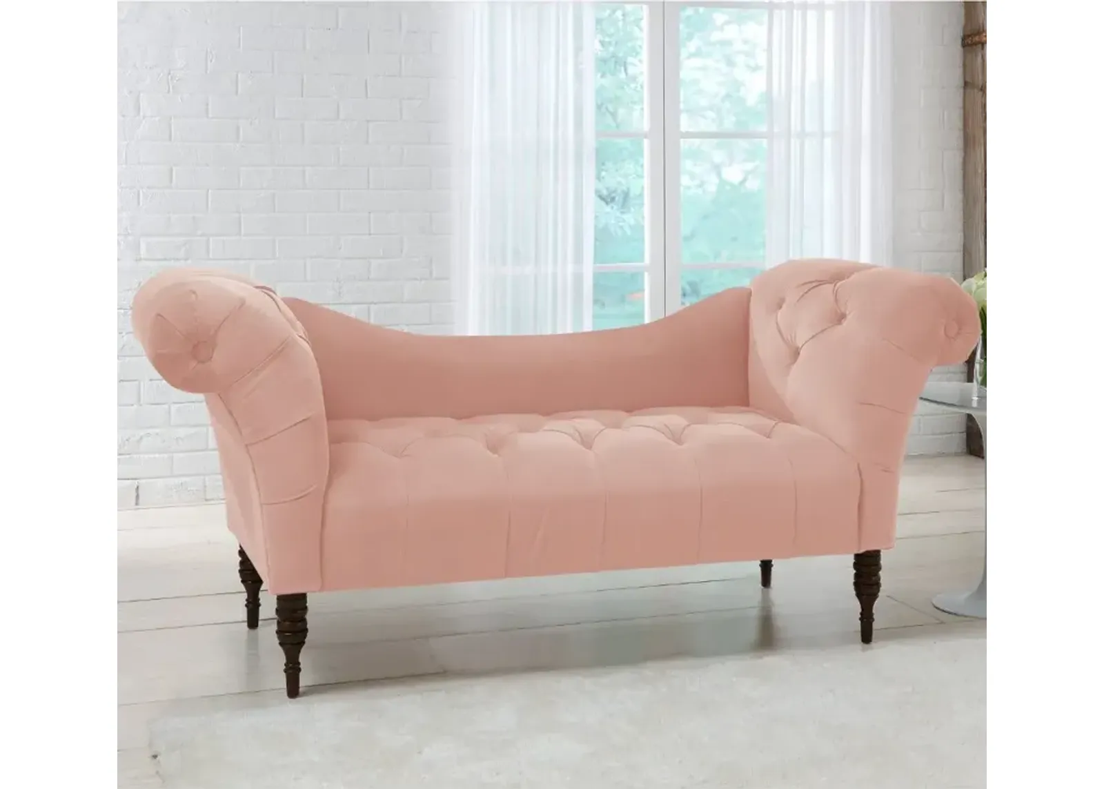 Edith Blush Pink Velvet Tufted Lounge Chaise - Skyline Furniture