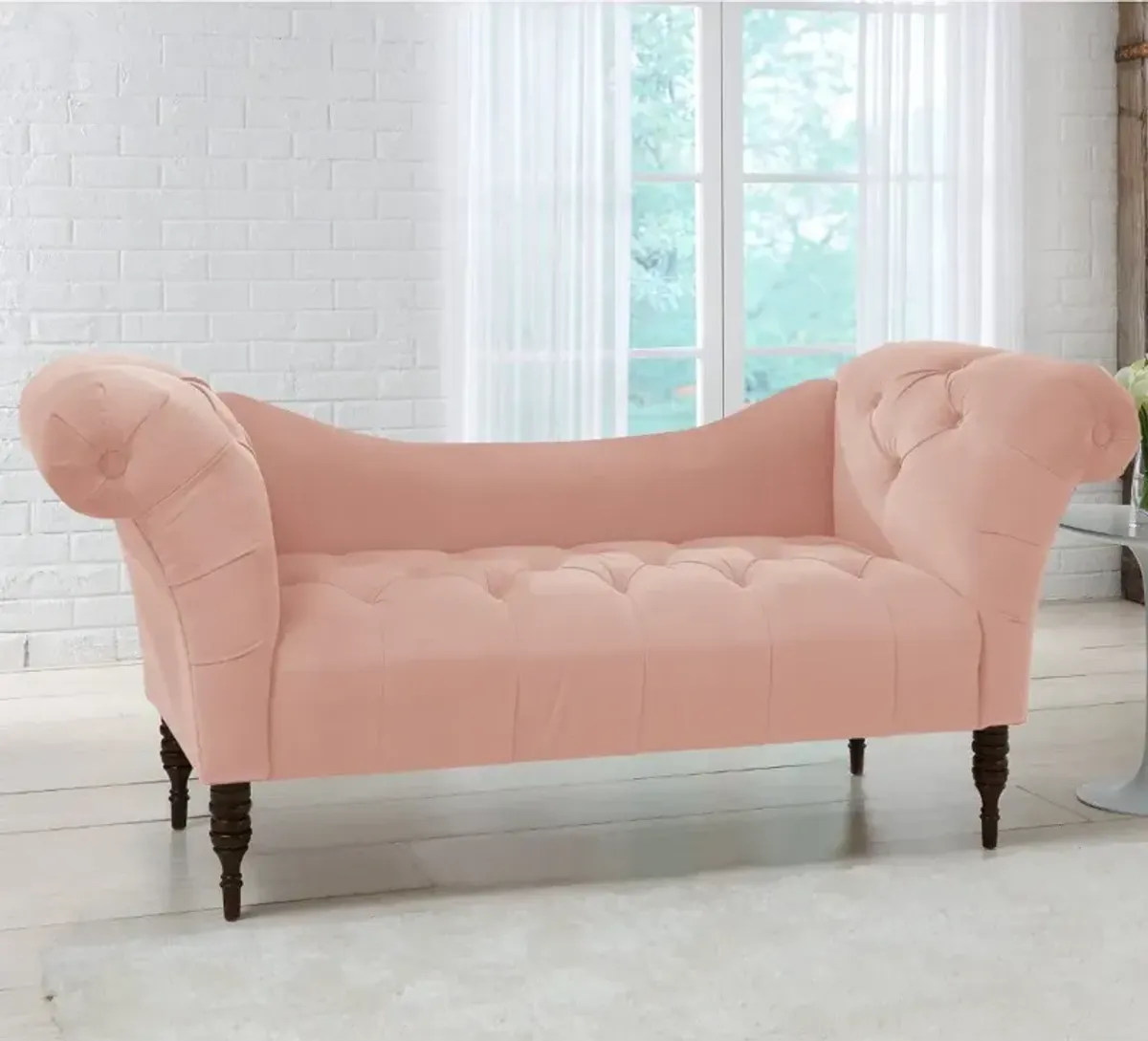 Edith Blush Pink Velvet Tufted Lounge Chaise - Skyline Furniture