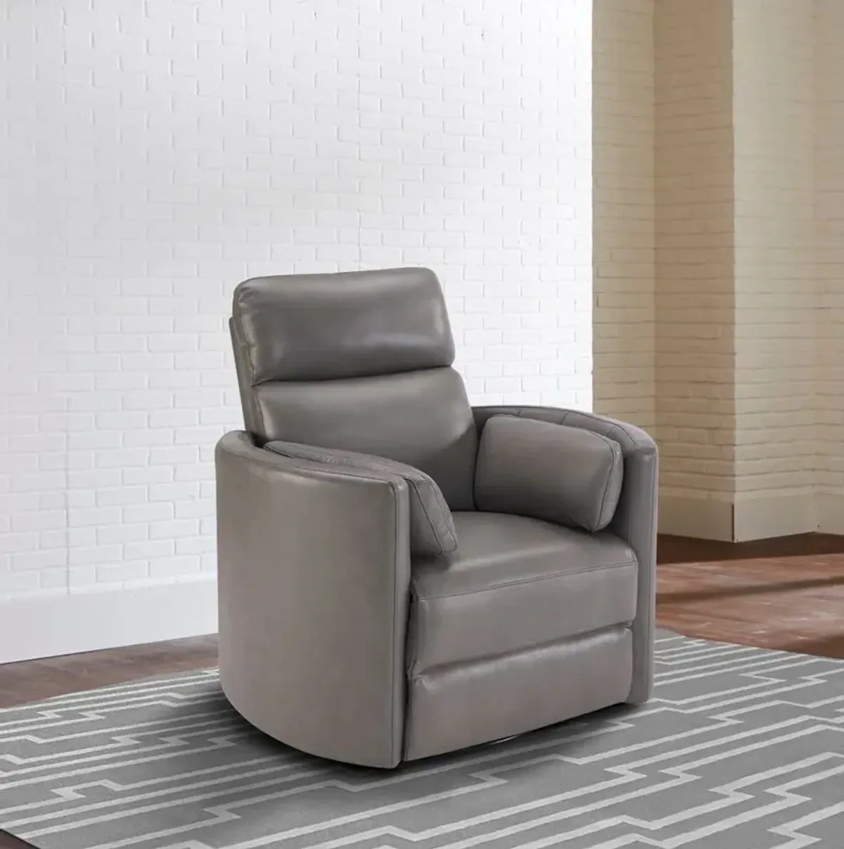 Heron Gray Leather-Match Power Glider Swivel Recliner - Mads