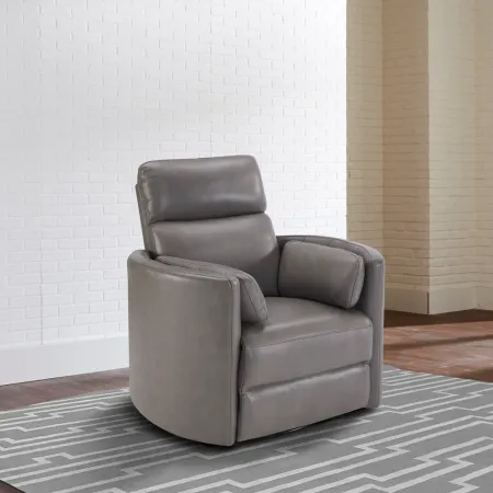Heron Gray Leather-Match Power Glider Swivel Recliner - Mads