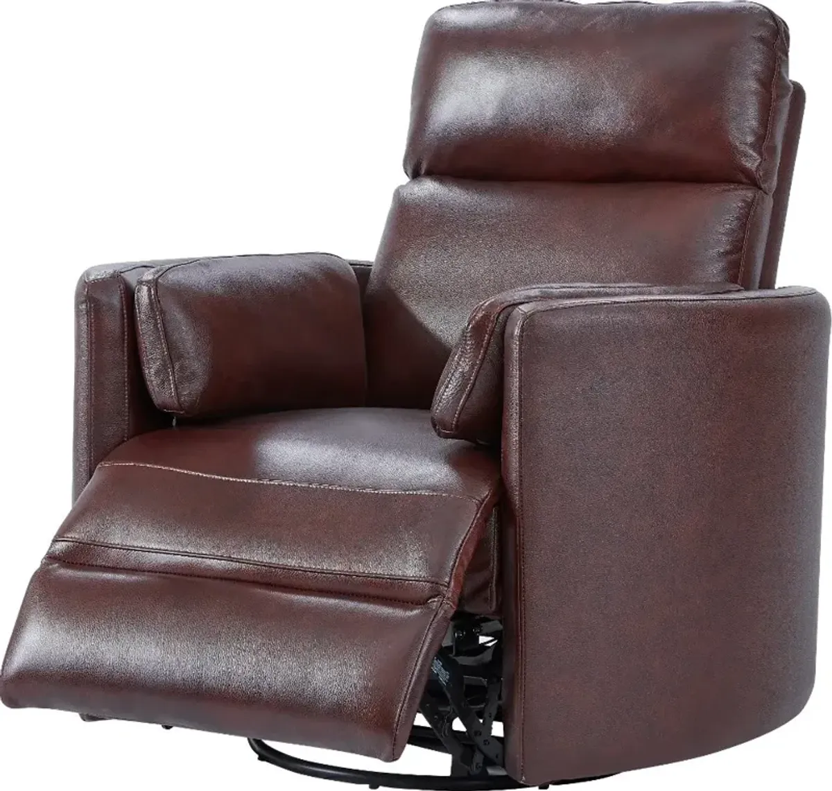 Mads Burgundy Leather-Match Power Glider Swivel Recliner