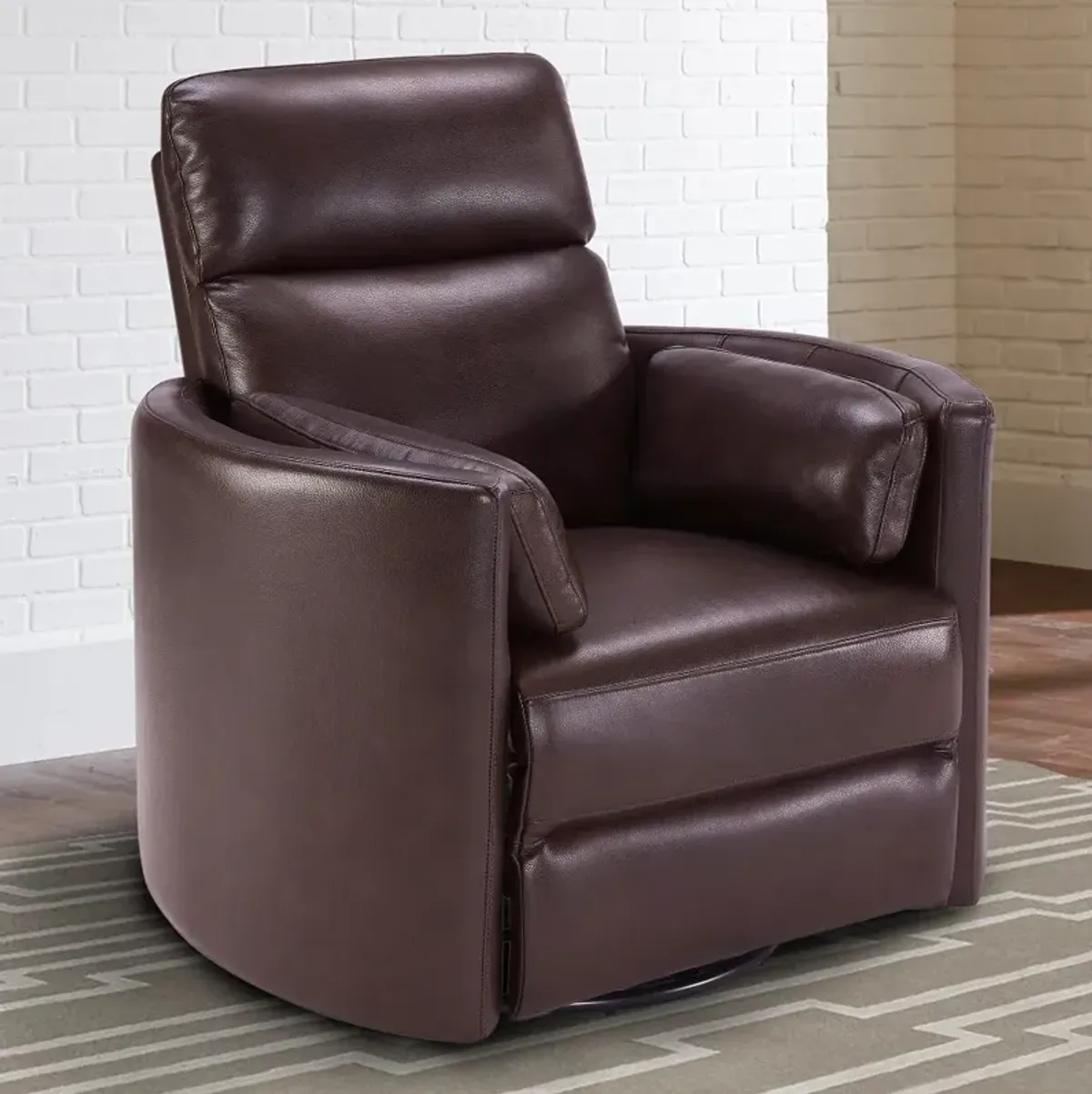 Mads Burgundy Leather-Match Power Glider Swivel Recliner