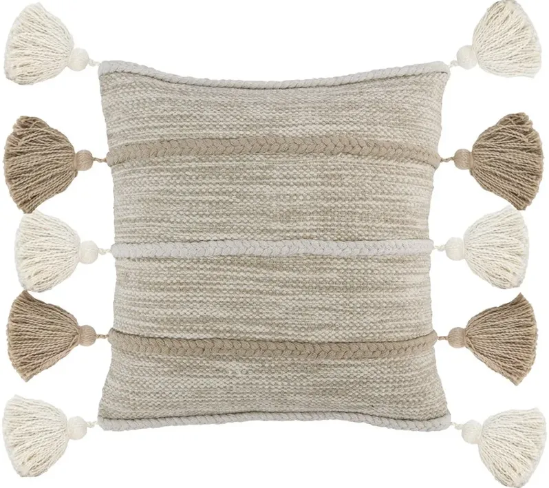 Natural and Ivory Elan Throw Pillow with Tassels