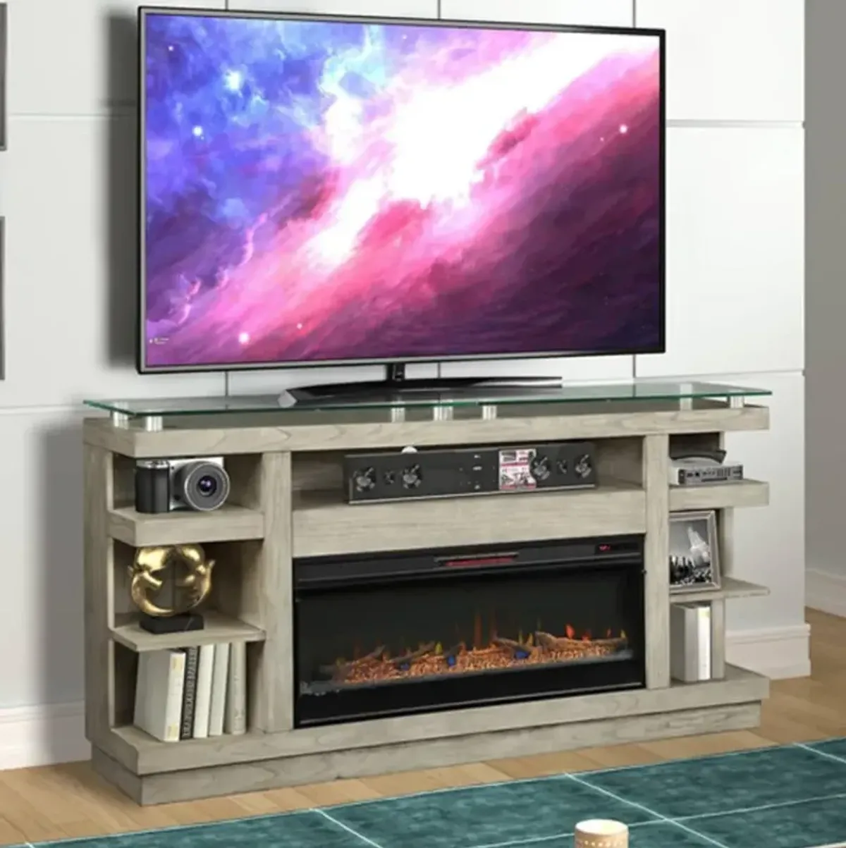 Celino Light Brown Fireplace TV Stand
