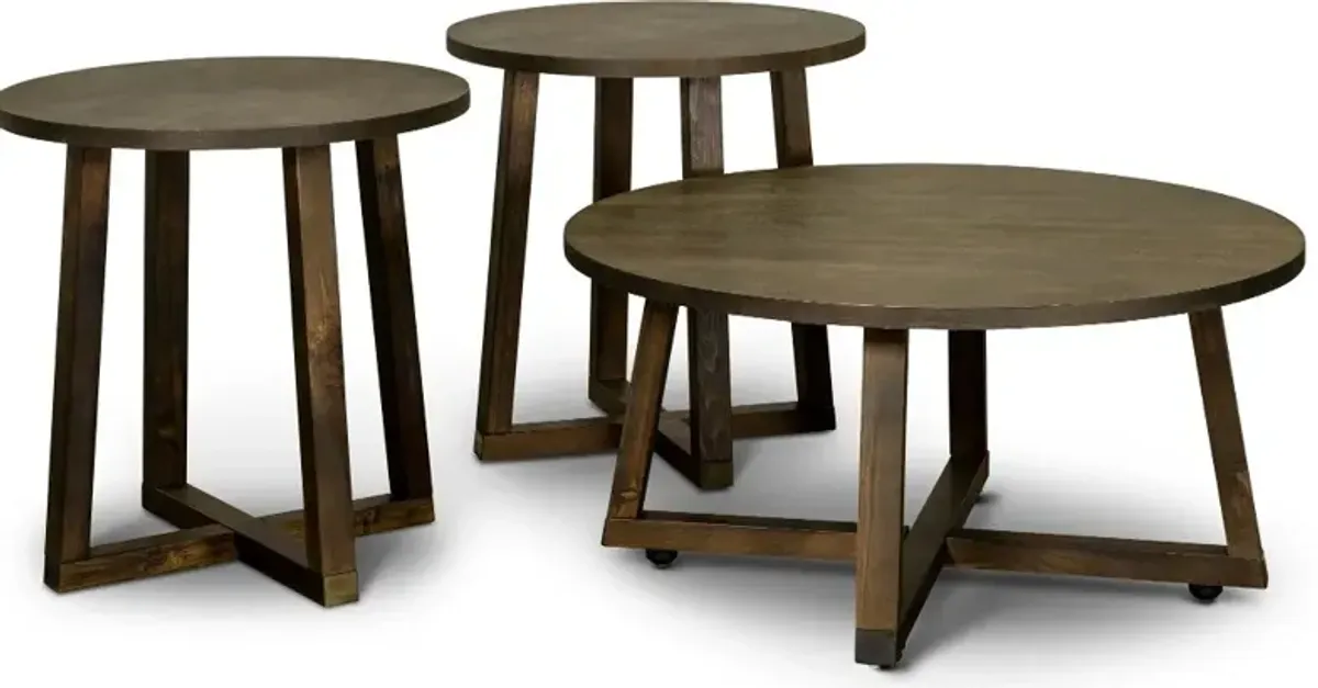 Industrial Dark Brown Table Group, Set of 3