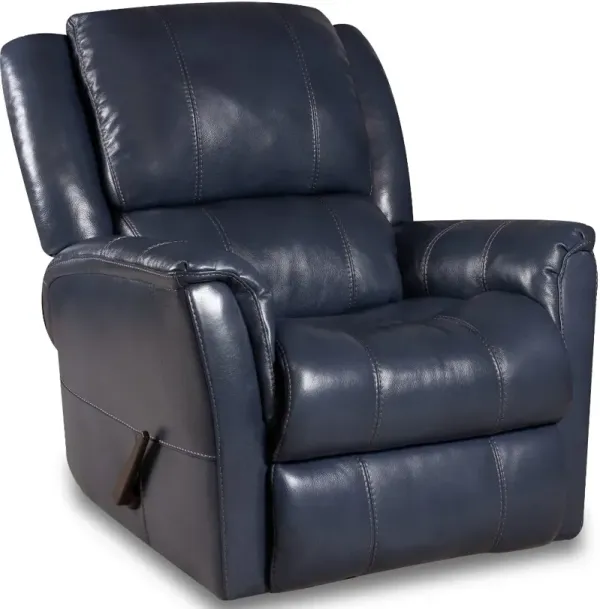 Nadi Ocean Blue Leather-Match Swivel Glider Recliner