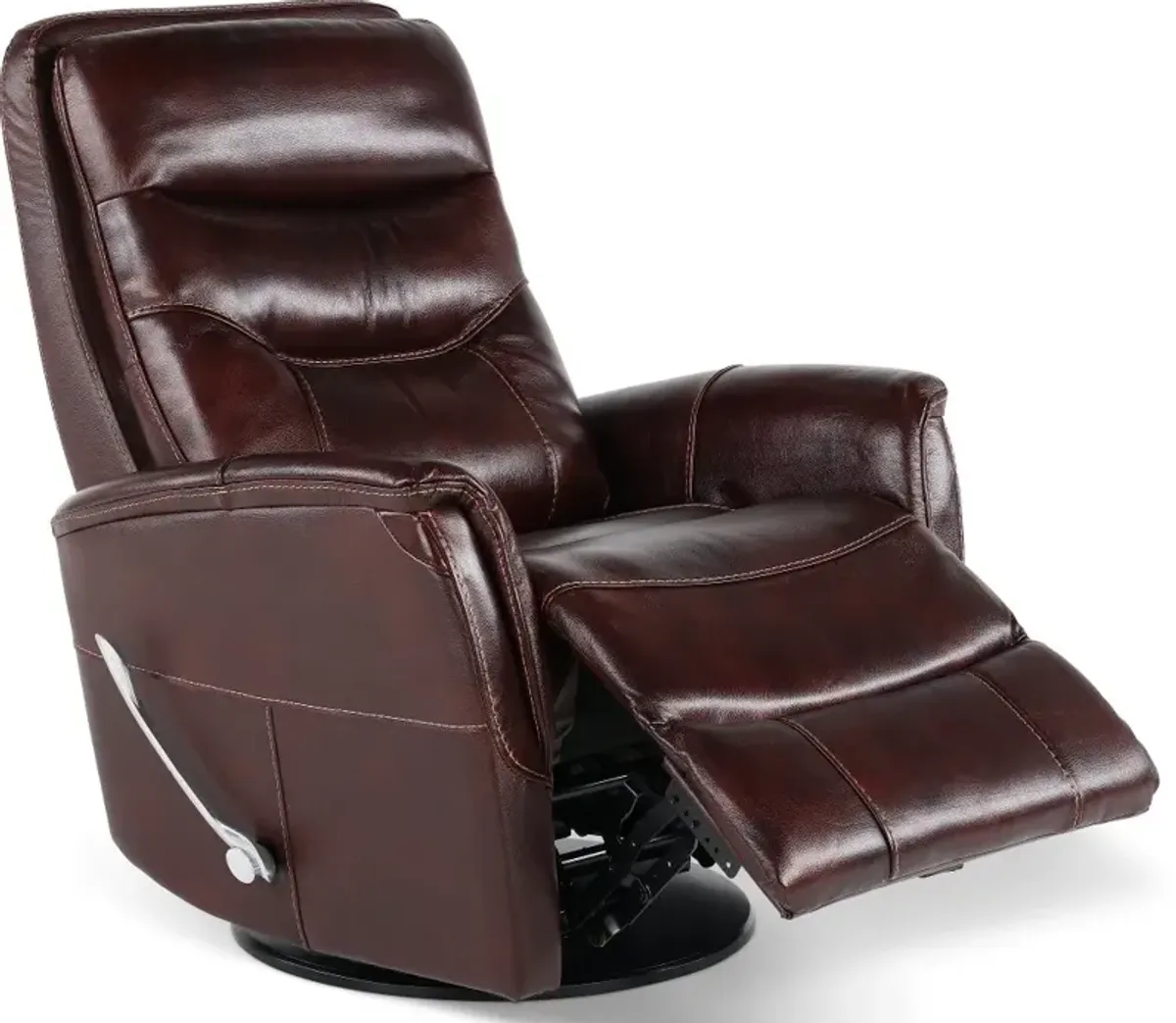 Burgundy Leather-Match Swivel Glider Recliner