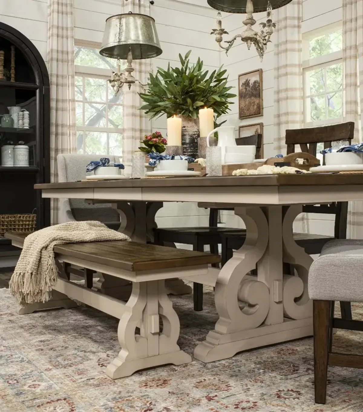 Drake White and Brown Trestle Dining Room Table