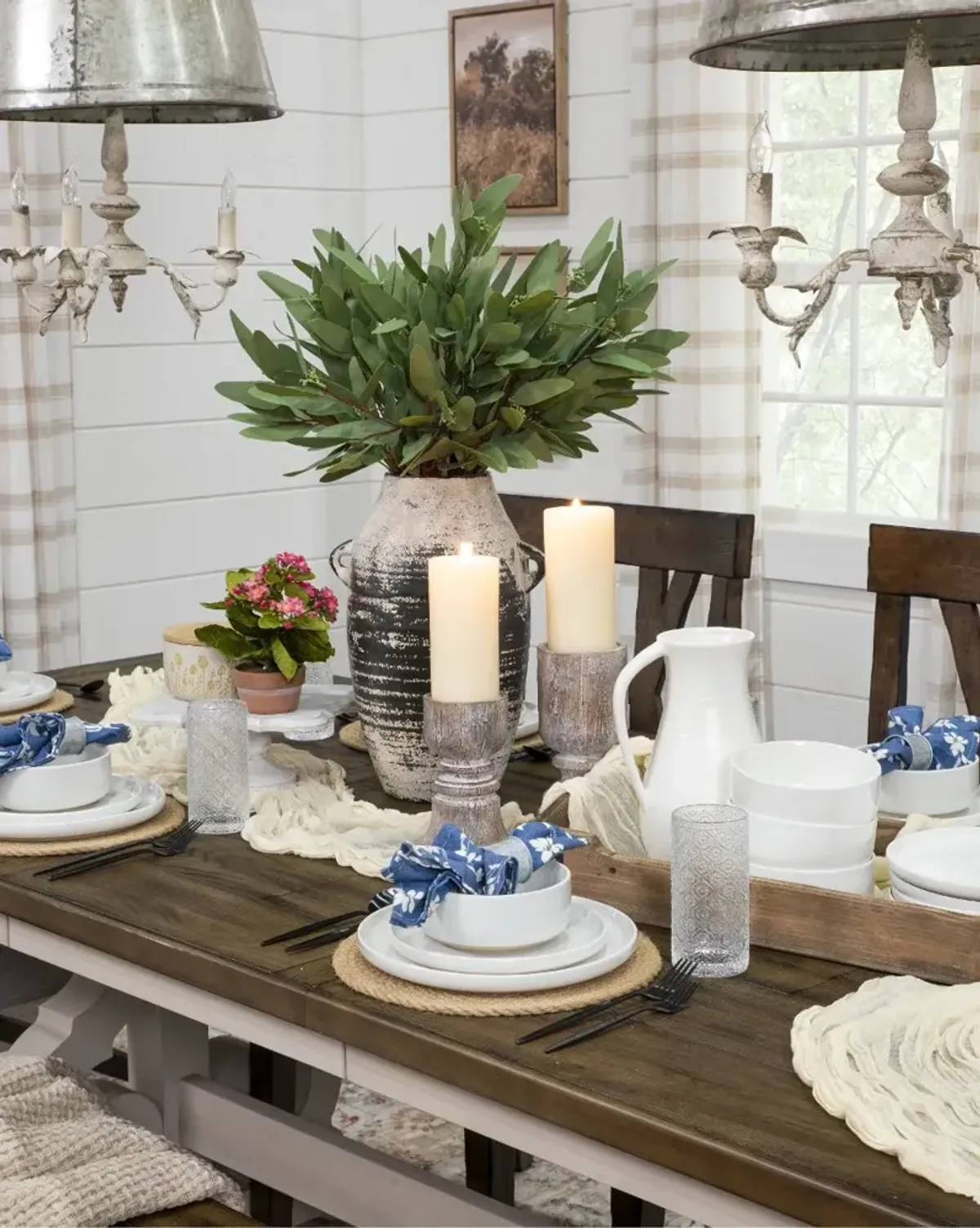 Drake White and Brown Trestle Dining Room Table