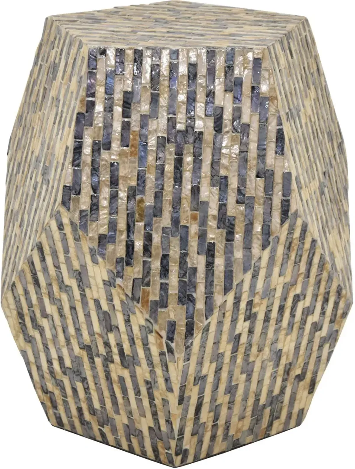 18 Inch Blue and Ivory Capiz Wood Side Table