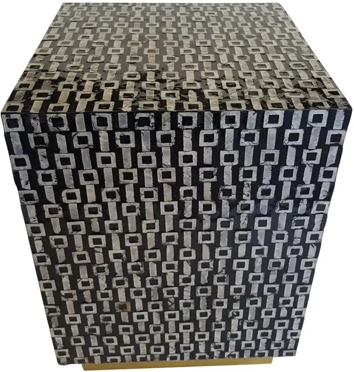 Black and Light Gray Wood Stool with Capiz and Gold Base
