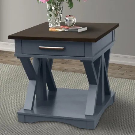 Amy Denim Blue End Table with Drawer