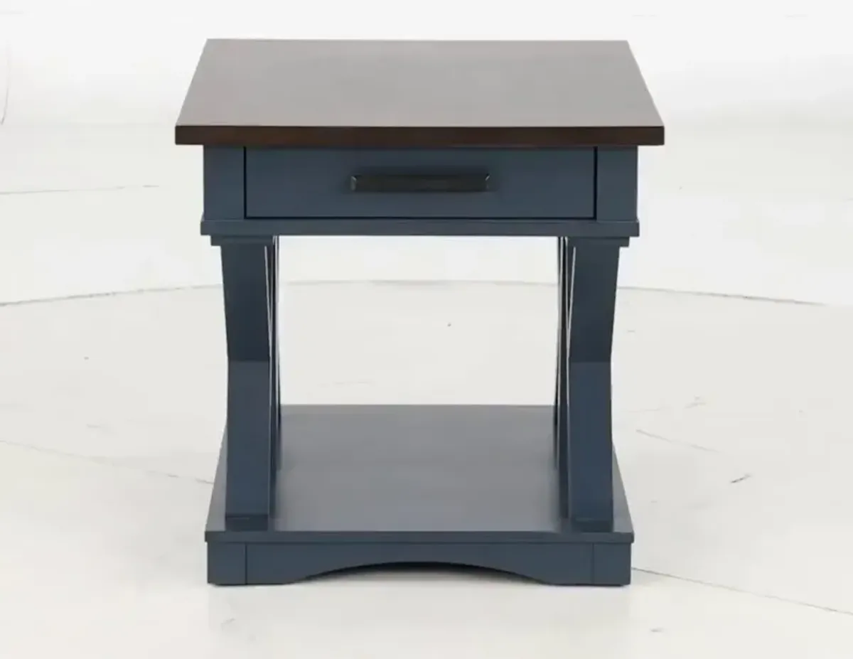 Amy Denim Blue End Table with Drawer