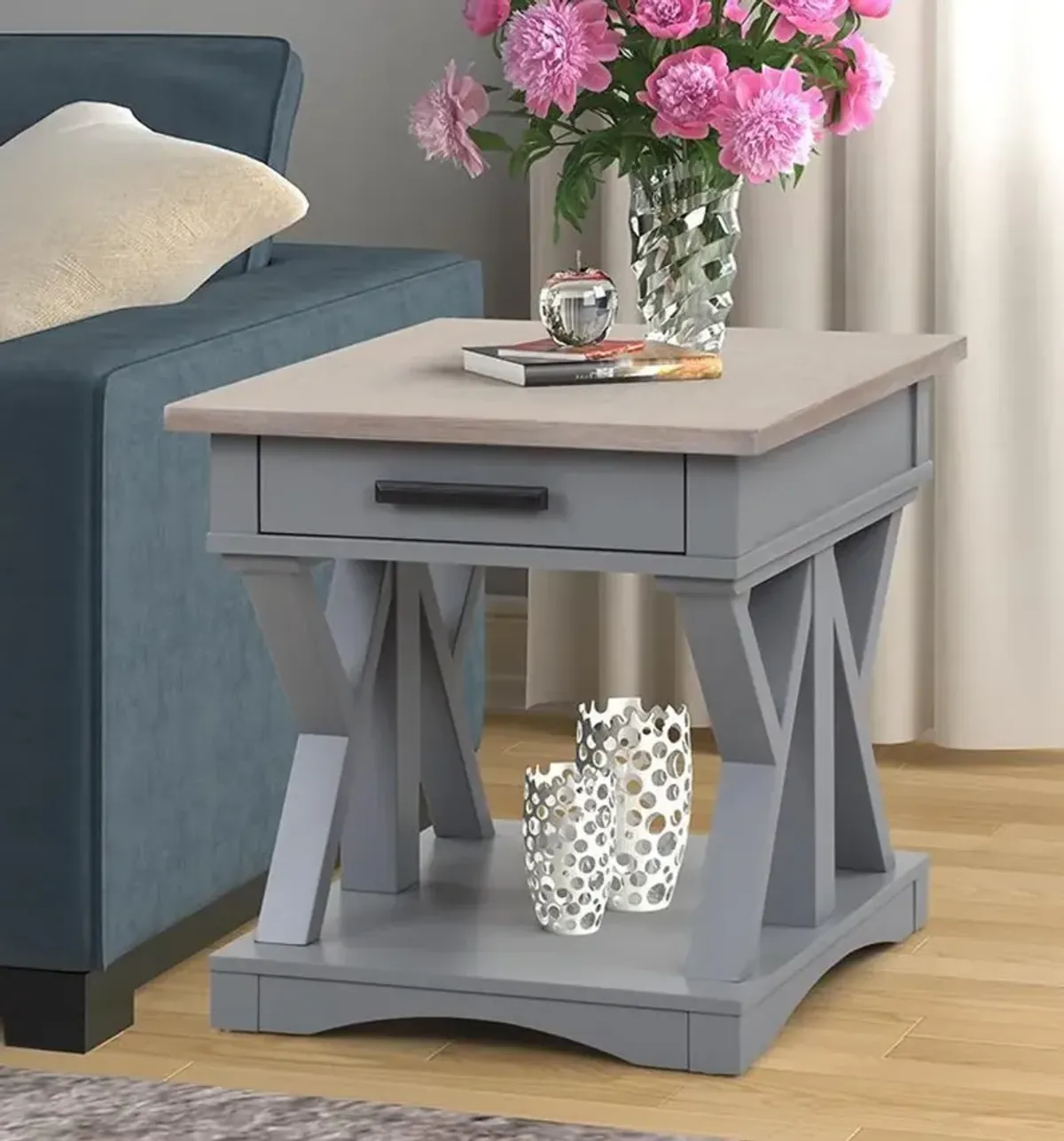 Amy Dove Gray End Table with Drawer