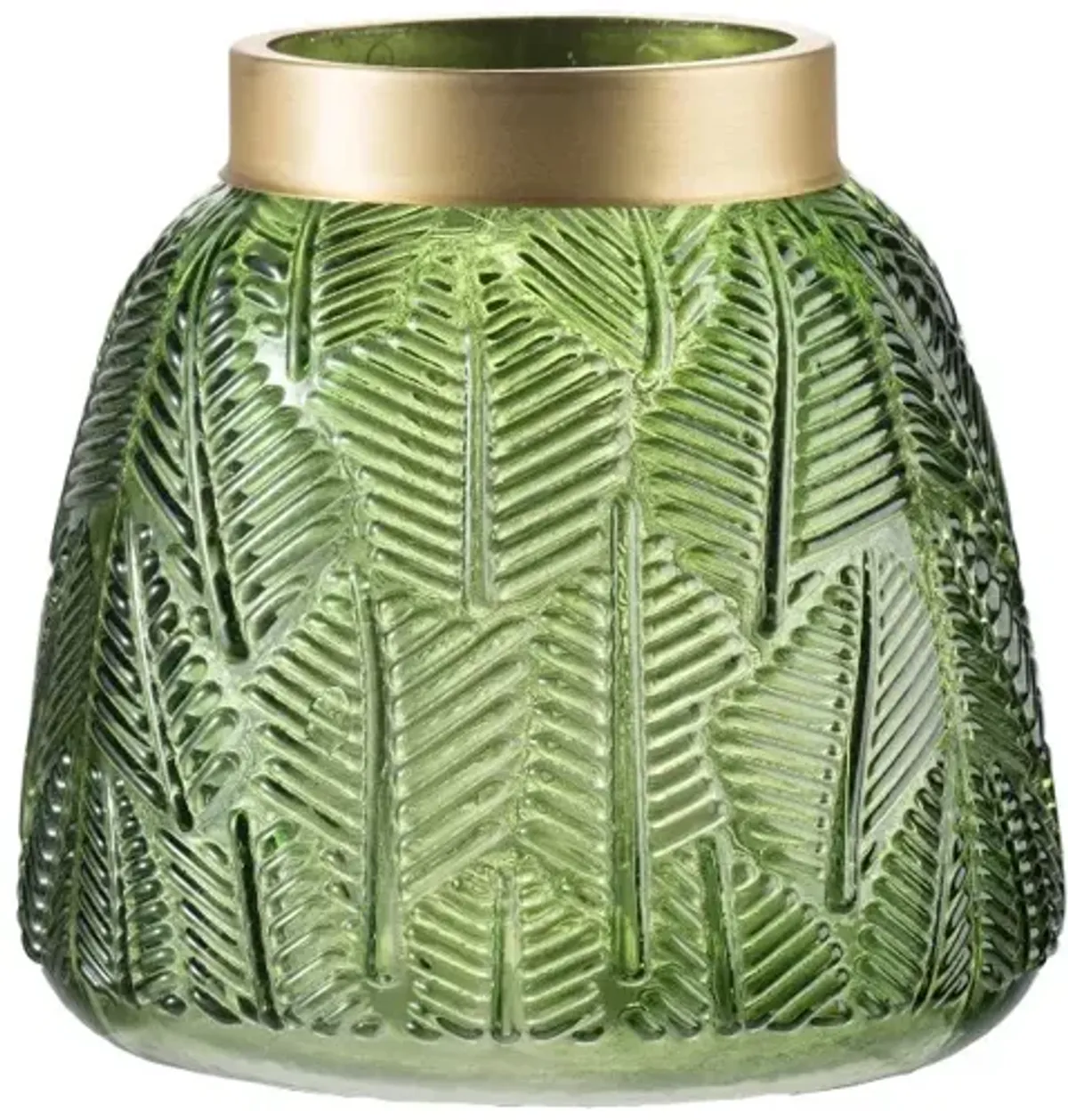 5 Inch Green Etched Leaf Glass Vase