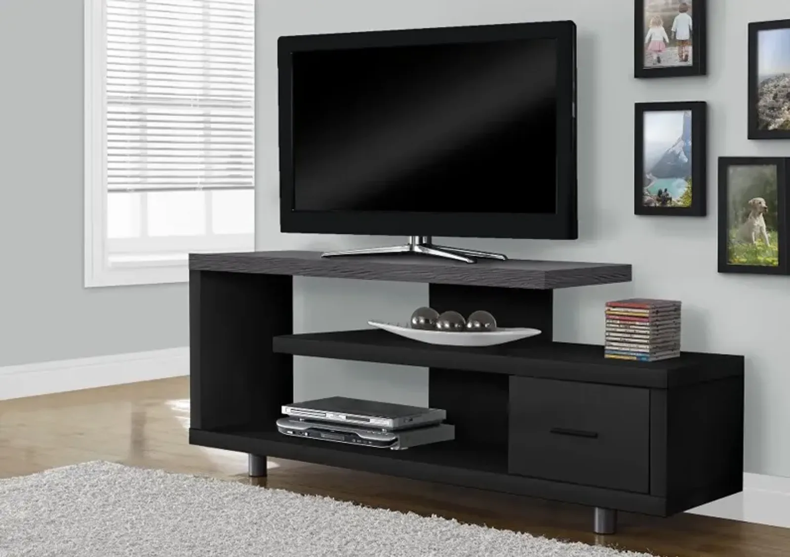 Modern Black and Gray 60 Inch TV Stand